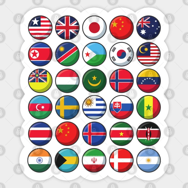 International Flags of the World 30 Countries Circles Sticker by DetourShirts